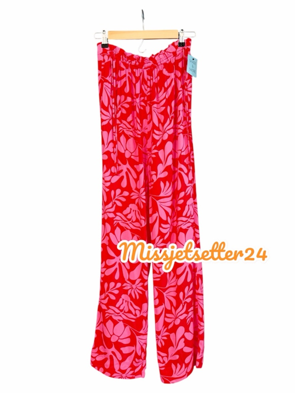 Shade & Shore Women's Tropical Print Ruffle Waist Cover Up Pants Pink XS NWT